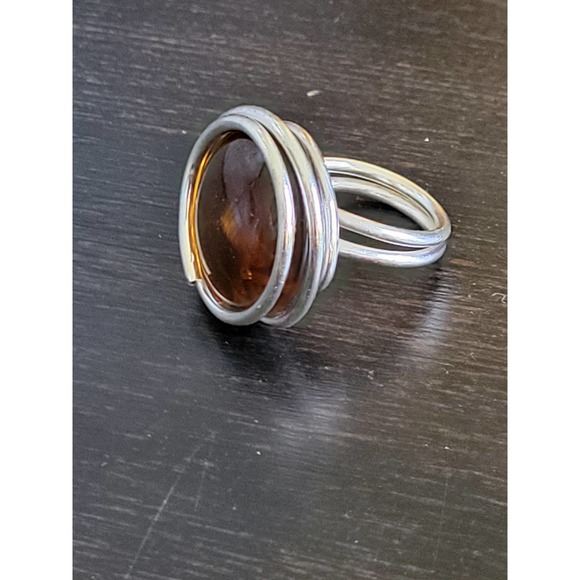 Ocean Glass Candy Cocktail Statement Wrapped Rings Silver Amber Size 7 - Picture 2 of 2
